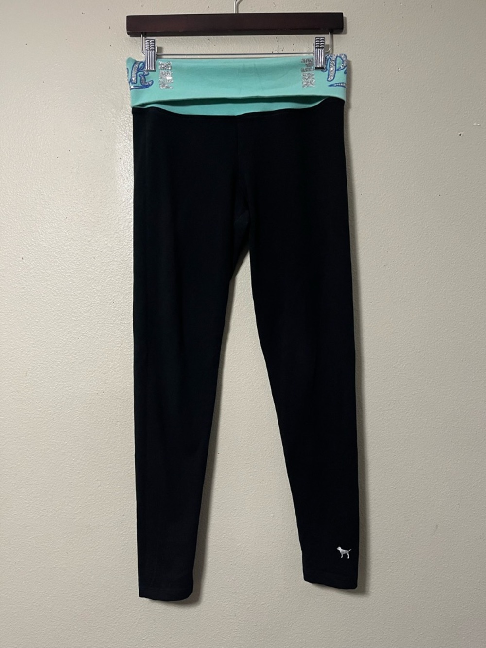 VS Victorias Secret PINK Fold Over  Yoga Leggings Y2K Bling Logo S